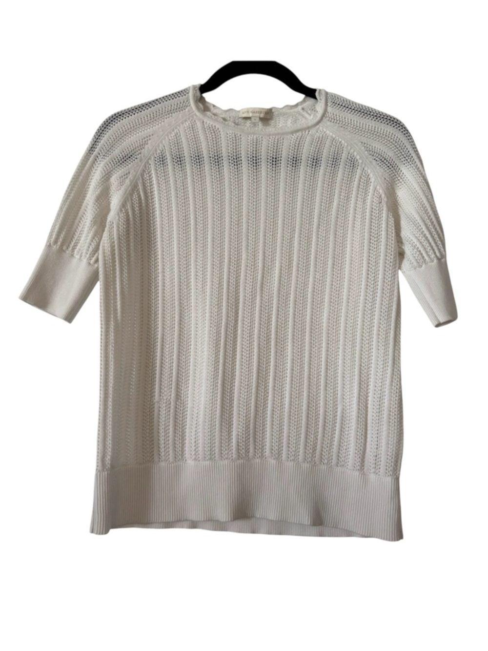 Ann Mashburn Women’s Ivory Cotton Knit Top Small Classic Minimalist Short Sleeve